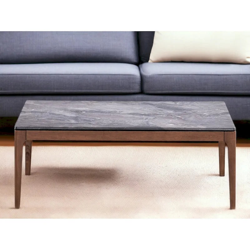 47"-Couchtisch aus grauem Stein und massivem Walnussholz