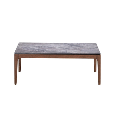 47" Gray and Walnut Stone and Solid Wood Coffee Table