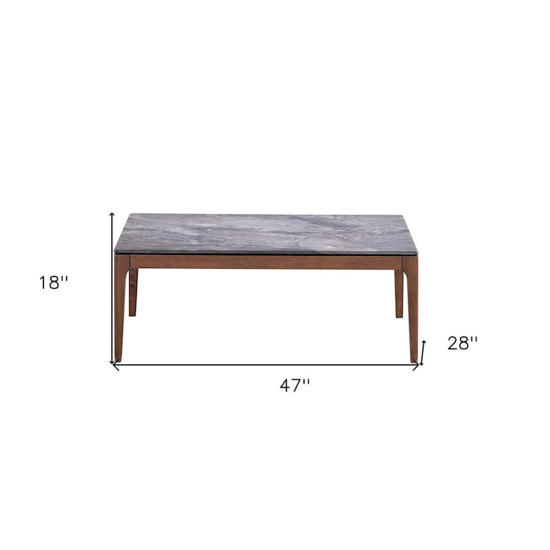 47"-Couchtisch aus grauem Stein und massivem Walnussholz
