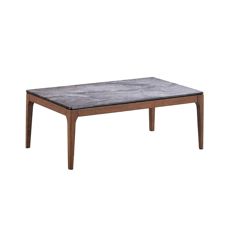 47"-Couchtisch aus grauem Stein und massivem Walnussholz