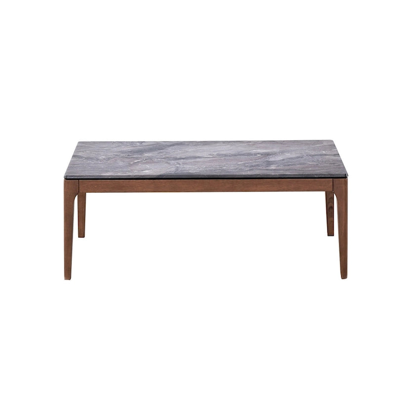 47"-Couchtisch aus grauem Stein und massivem Walnussholz