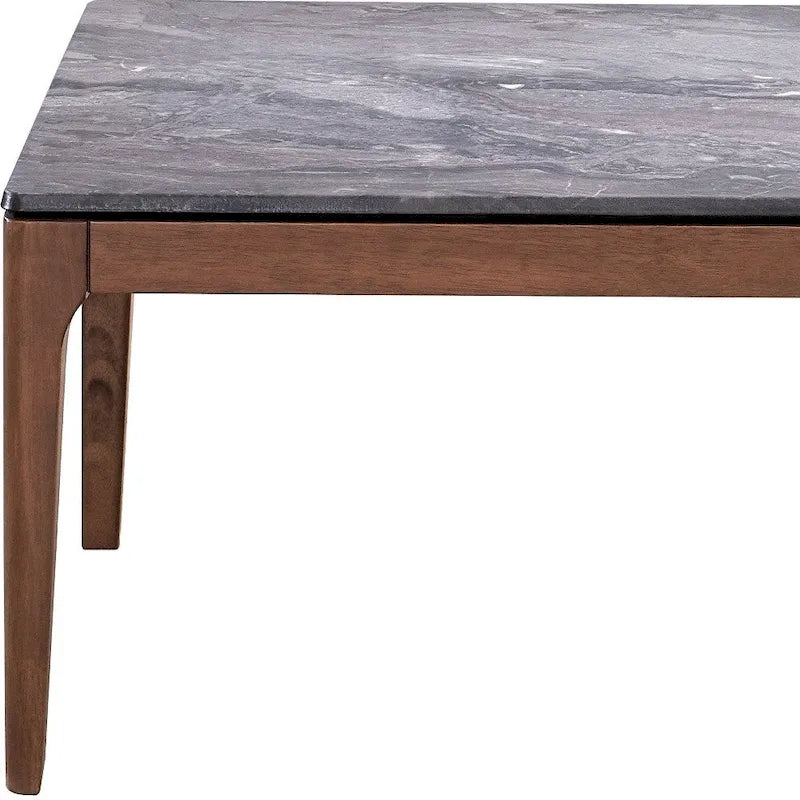 47"-Couchtisch aus grauem Stein und massivem Walnussholz