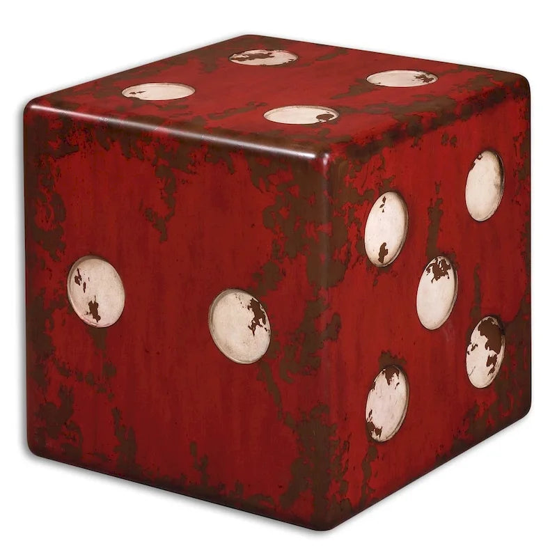 Dice Accent Table - Burnt Red with Antiqued Ivory Accents