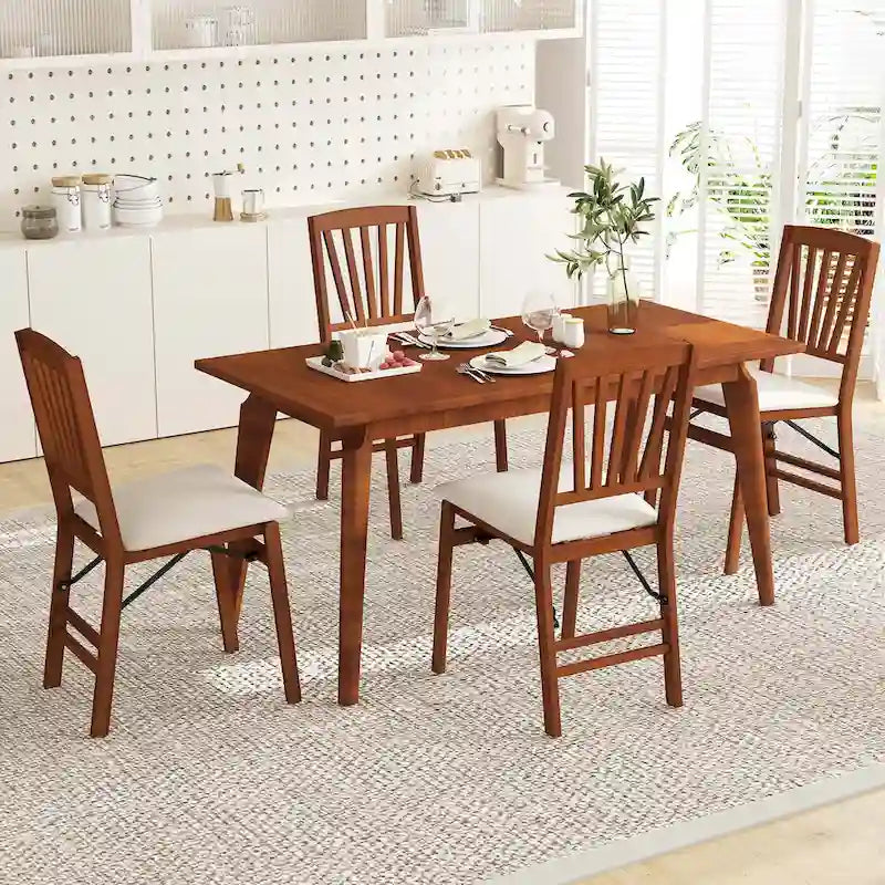 Set of 2/4 Folding Dining Chairs with Rubber Wood Frame and Upholstered Seat