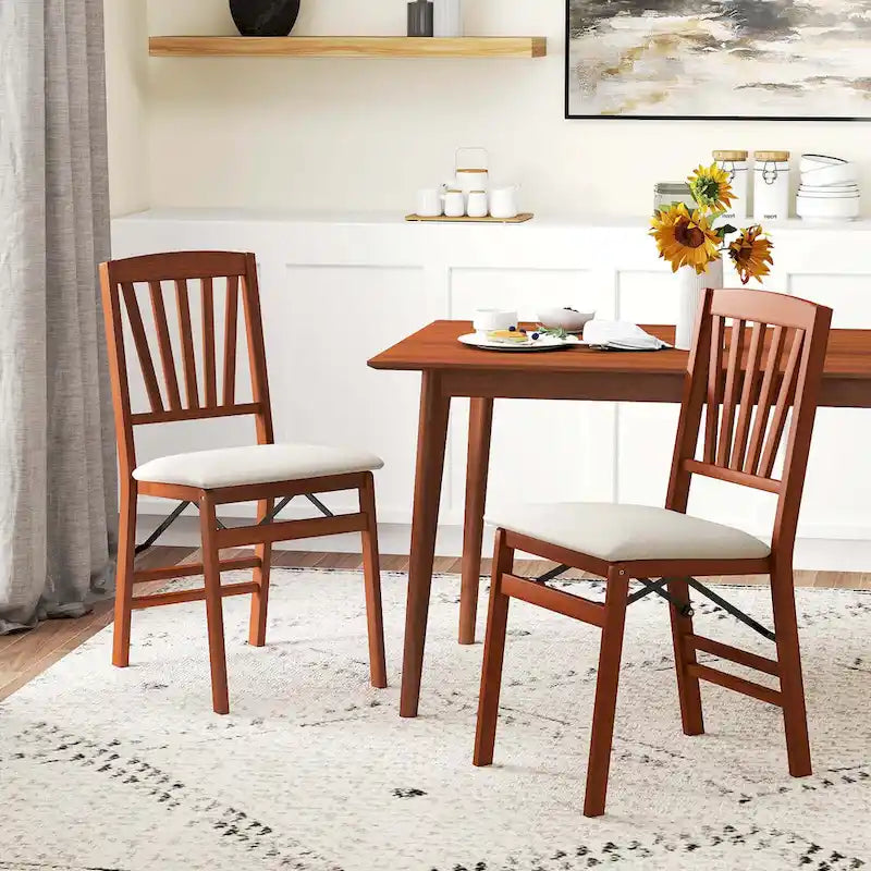 Set of 2/4 Folding Dining Chairs with Rubber Wood Frame and Upholstered Seat