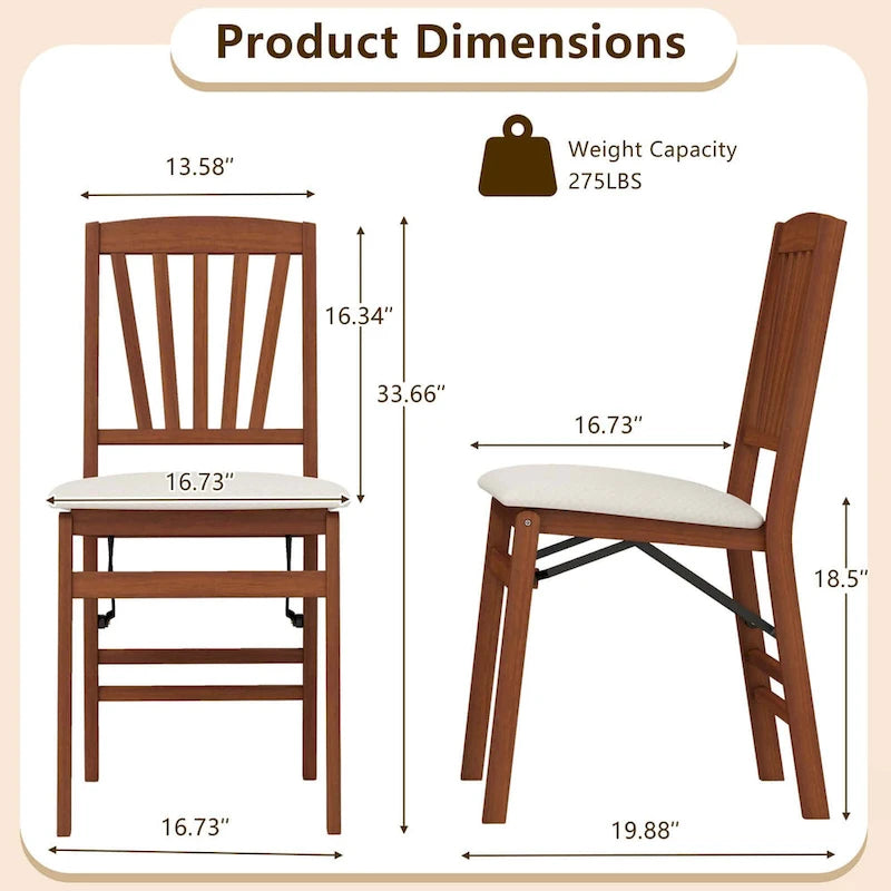 Set of 2/4 Folding Dining Chairs with Rubber Wood Frame and Upholstered Seat