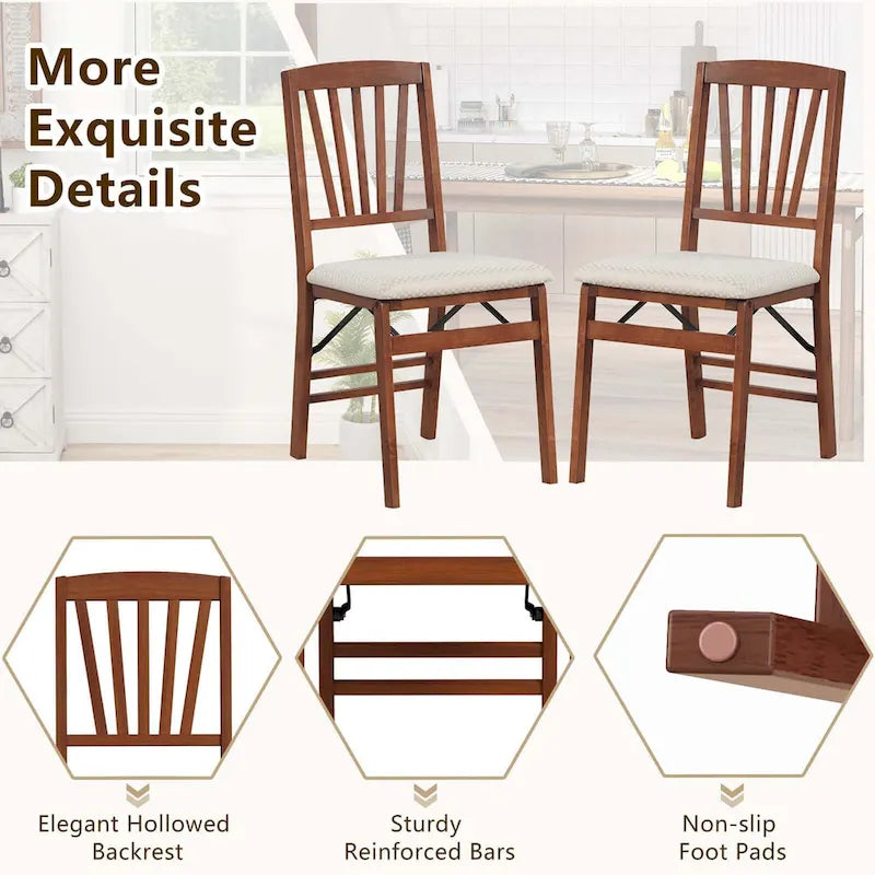 Set of 2/4 Folding Dining Chairs with Rubber Wood Frame and Upholstered Seat