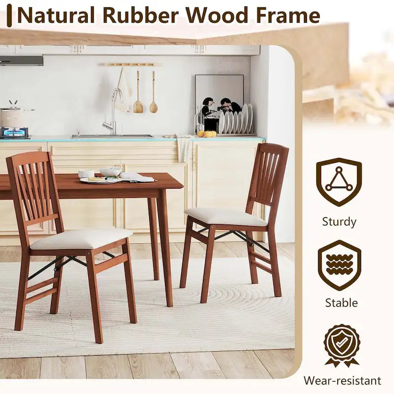 Set of 2/4 Folding Dining Chairs with Rubber Wood Frame and Upholstered Seat
