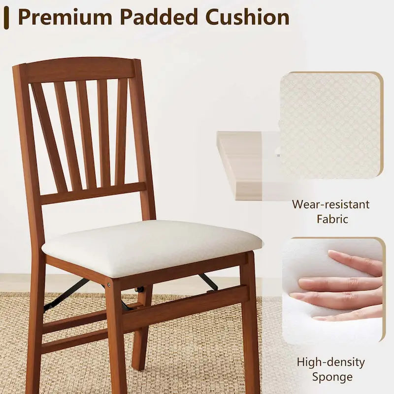 Set of 2/4 Folding Dining Chairs with Rubber Wood Frame and Upholstered Seat