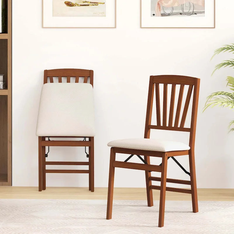Set of 2/4 Folding Dining Chairs with Rubber Wood Frame and Upholstered Seat