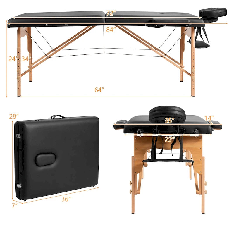 84" Portable Massage Table - Adjustable Facial Spa Bed