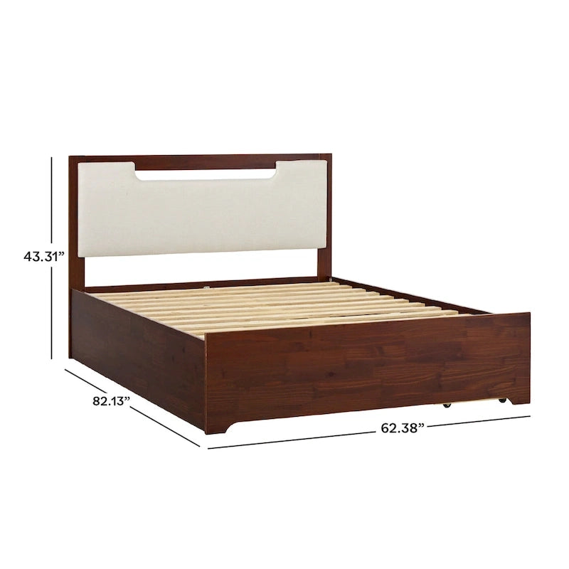 Mid-Century Modern Solid Wood Storage Platform Bed with Under-Bed Drawers