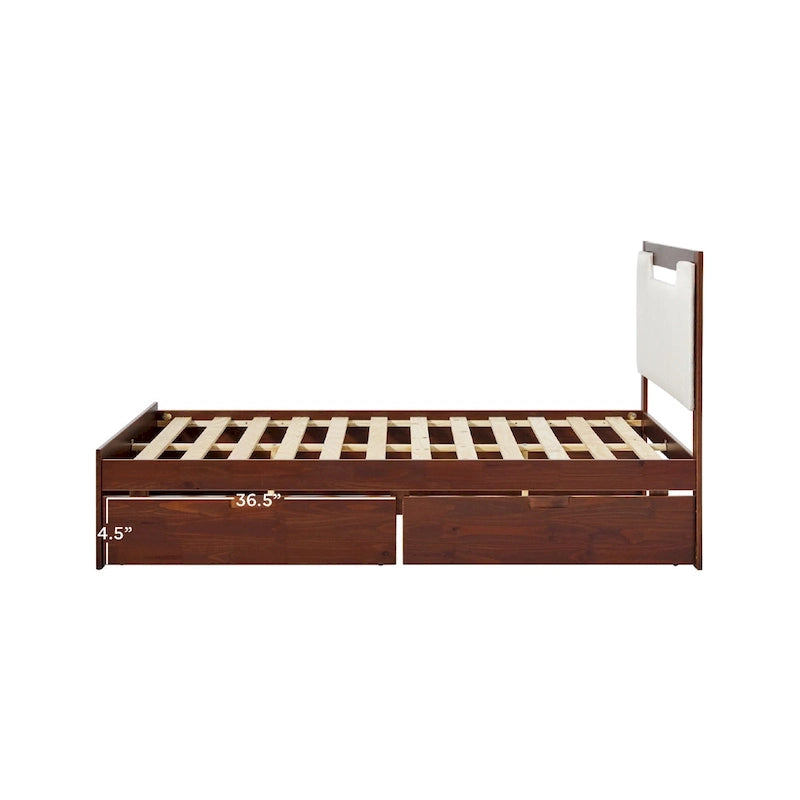 Mid-Century Modern Solid Wood Storage Platform Bed with Under-Bed Drawers