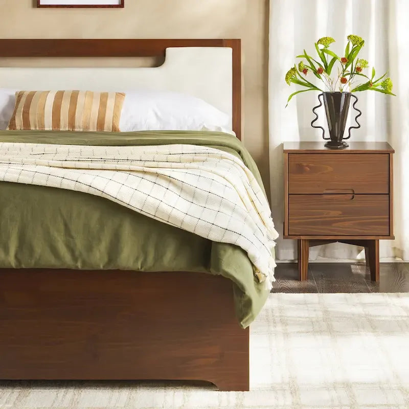 Mid-Century Modern Solid Wood Storage Platform Bed with Under-Bed Drawers