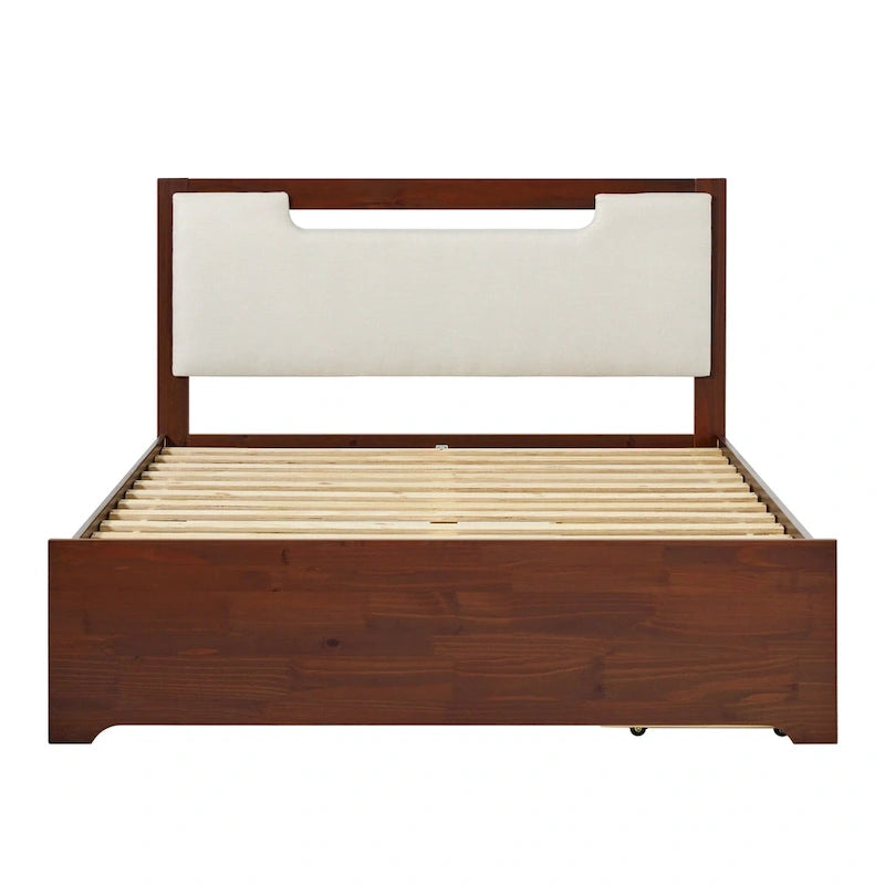 Mid-Century Modern Solid Wood Storage Platform Bed with Under-Bed Drawers