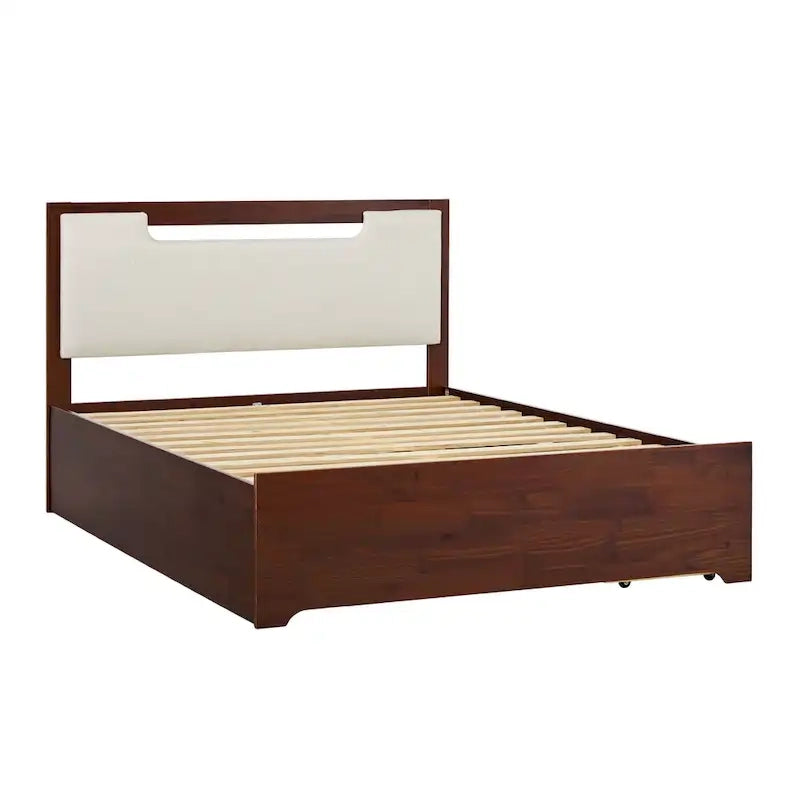 Mid-Century Modern Solid Wood Storage Platform Bed with Under-Bed Drawers