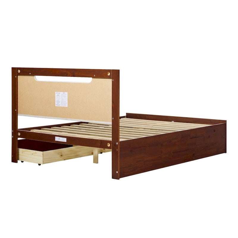 Mid-Century Modern Solid Wood Storage Platform Bed with Under-Bed Drawers