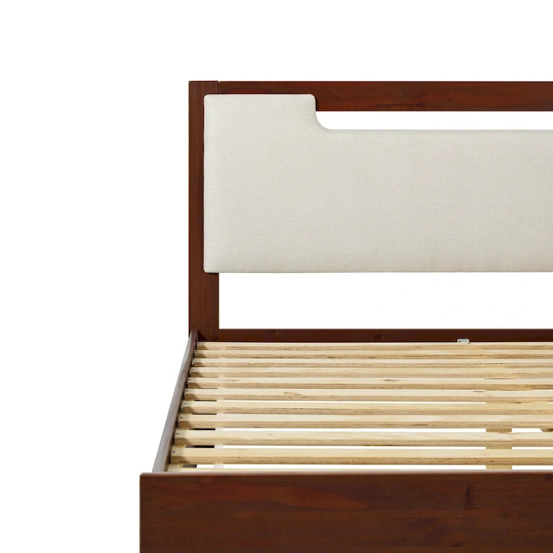 Mid-Century Modern Solid Wood Storage Platform Bed with Under-Bed Drawers