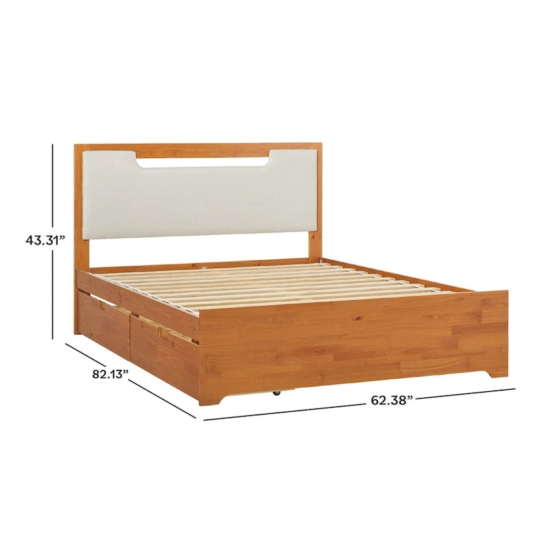 Mid-Century Modern Solid Wood Storage Platform Bed with Under-Bed Drawers
