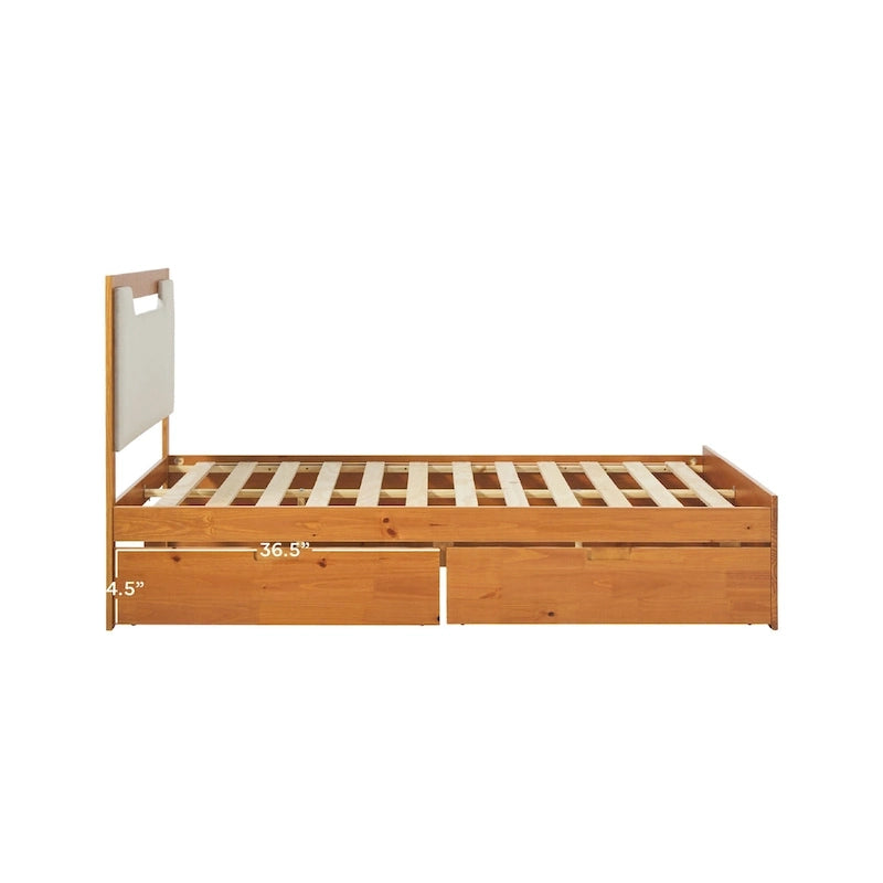 Mid-Century Modern Solid Wood Storage Platform Bed with Under-Bed Drawers