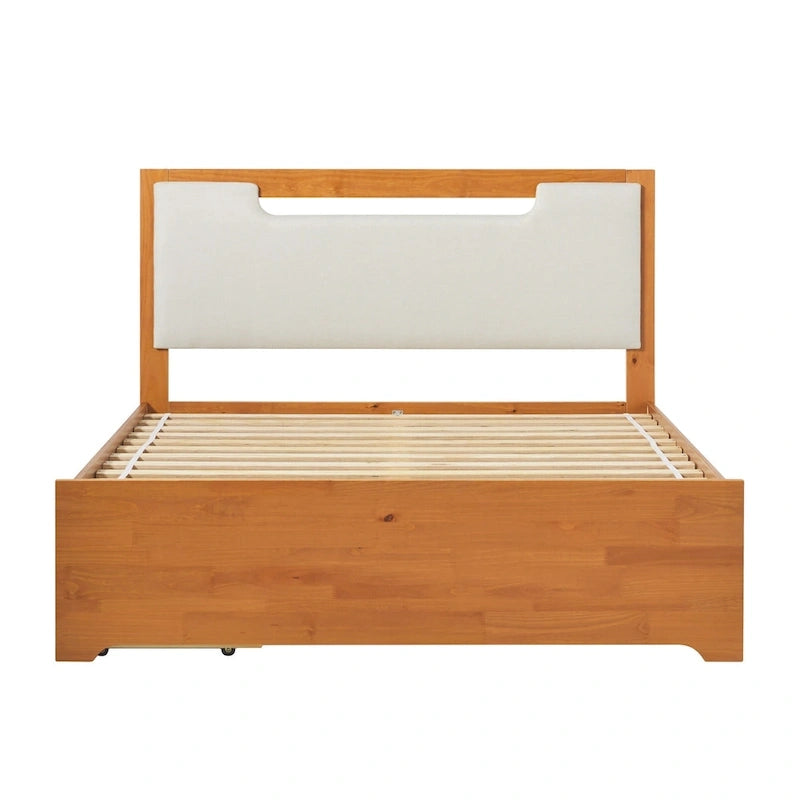 Mid-Century Modern Solid Wood Storage Platform Bed with Under-Bed Drawers