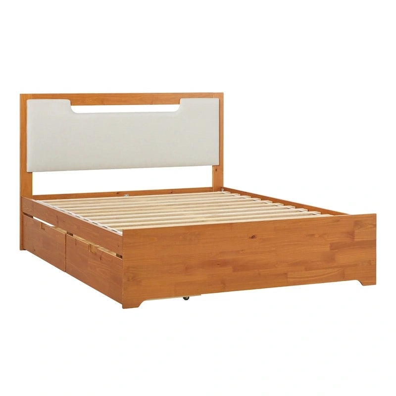 Mid-Century Modern Solid Wood Storage Platform Bed with Under-Bed Drawers
