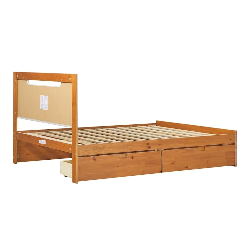 Mid-Century Modern Solid Wood Storage Platform Bed with Under-Bed Drawers