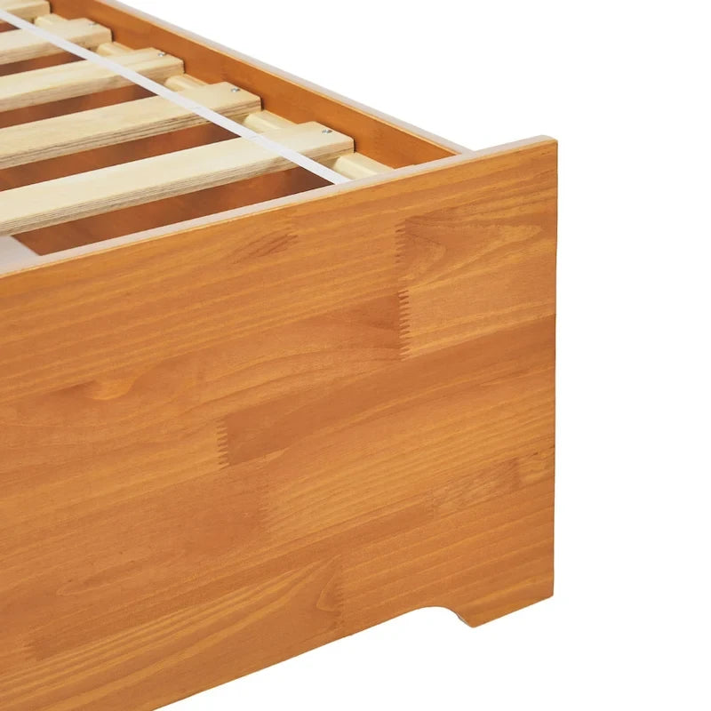 Mid-Century Modern Solid Wood Storage Platform Bed with Under-Bed Drawers