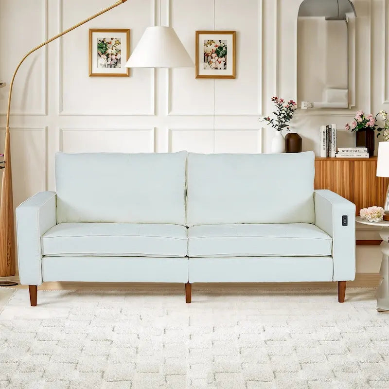 Modernes 82-Zoll-Rechtecksofa mit quadratischen Armlehnen, Chenillebezug und USB-Anschlüssen