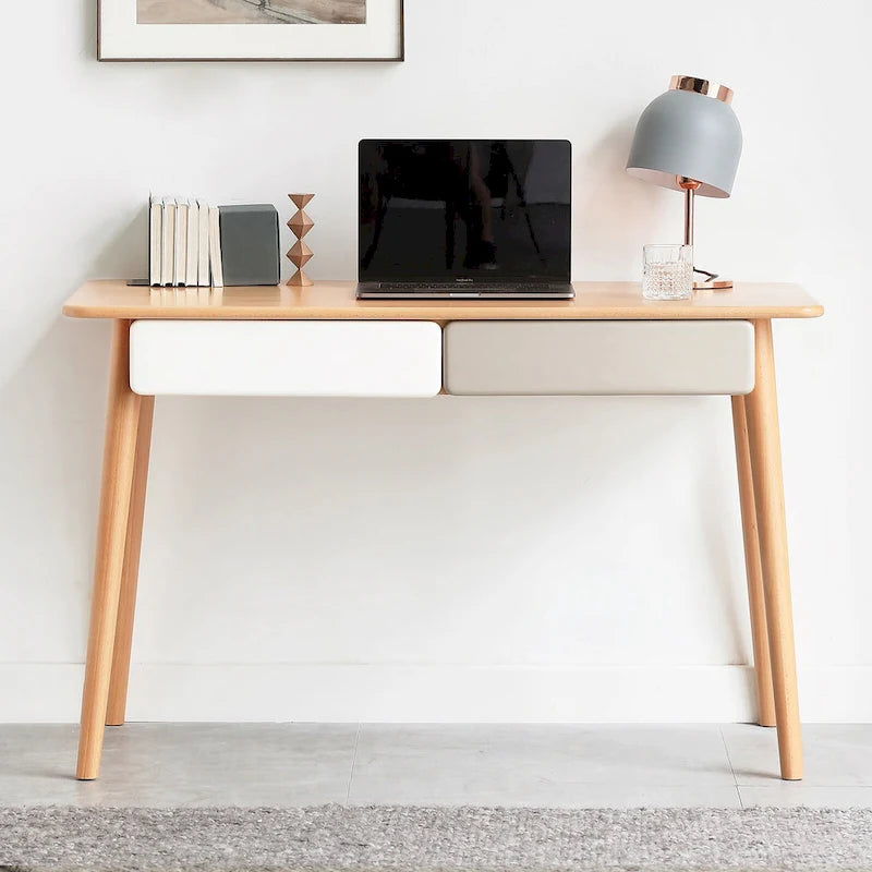 Solid Wood Computer Desk - 47 Large Size Office Desk with 2 Drawers