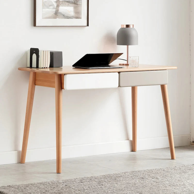 Solid Wood Computer Desk - 47 Large Size Office Desk with 2 Drawers