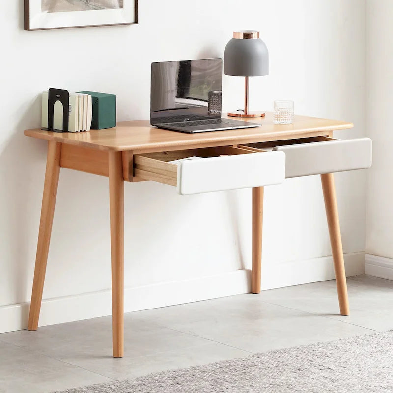 Solid Wood Computer Desk - 47 Large Size Office Desk with 2 Drawers