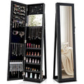 Mirrored Jewelry Cabinet Armoire with Lock and Full-Length Mirror - Black