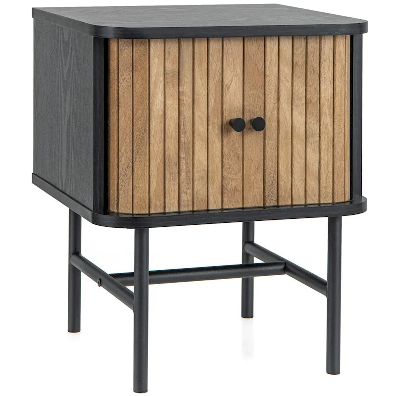 Set of 2 Compact Modern Nightstand with Sliding Doors - Black