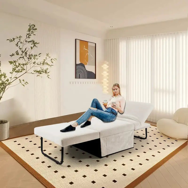 White 36.61 4-in-1 Convertible Corduroy Lounge Chair