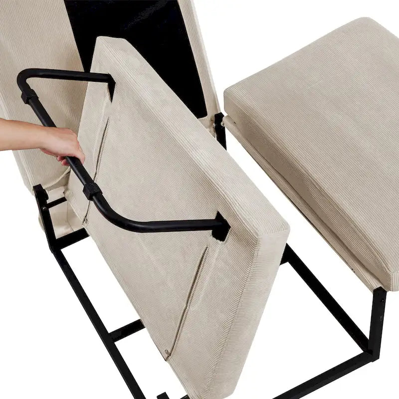 White 36.61 4-in-1 Convertible Corduroy Lounge Chair