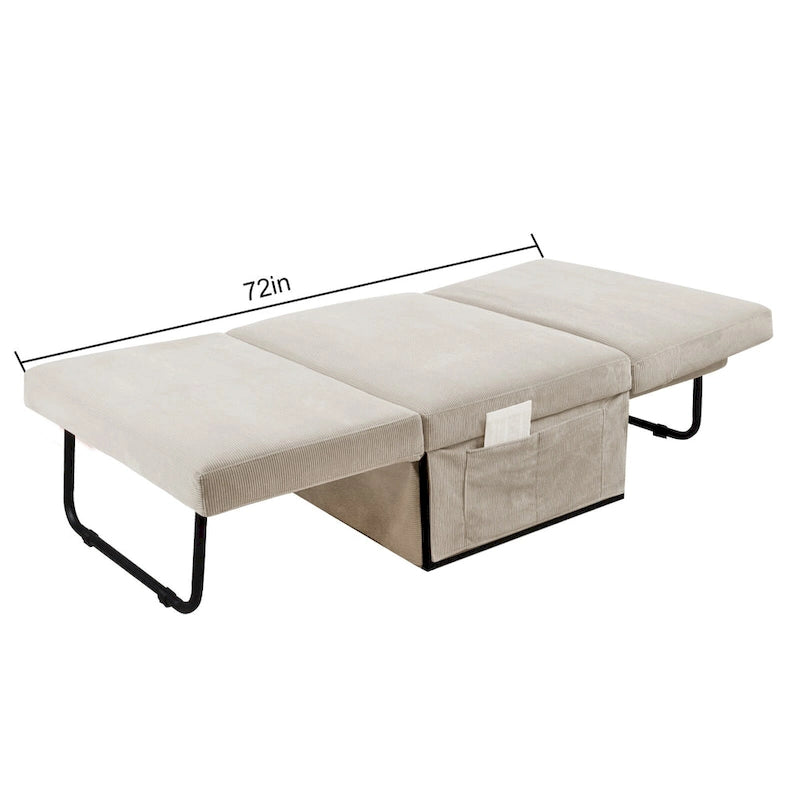 White 36.61 4-in-1 Convertible Corduroy Lounge Chair