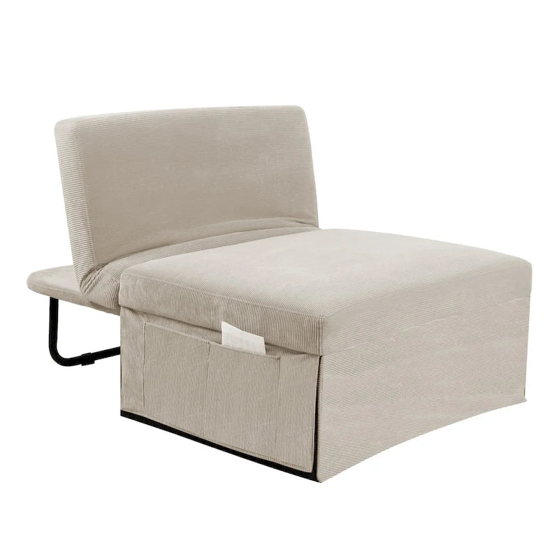 White 36.61 4-in-1 Convertible Corduroy Lounge Chair