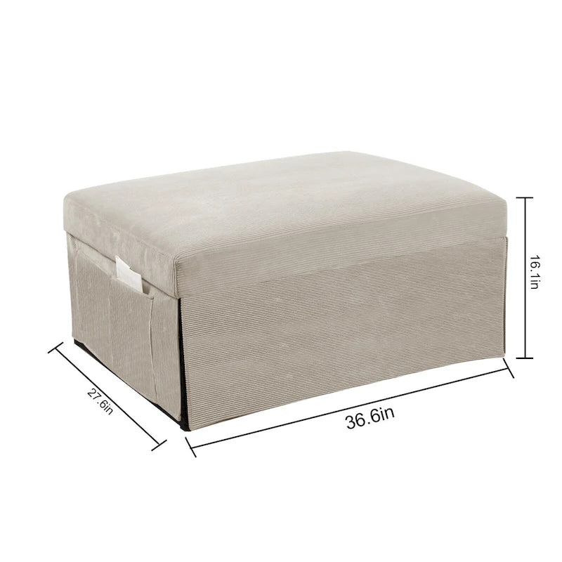 White 36.61 4-in-1 Convertible Corduroy Lounge Chair