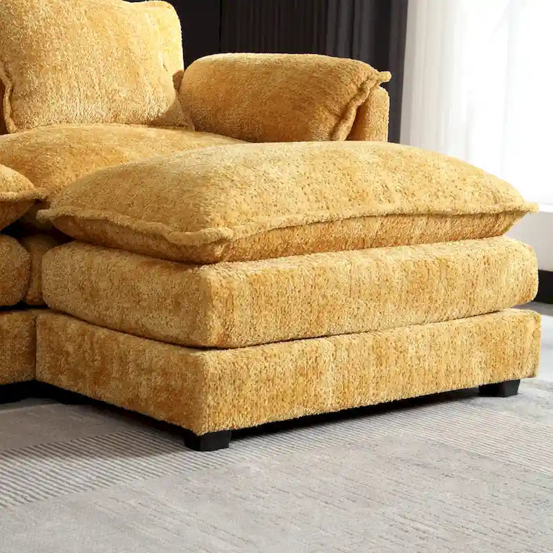 Yellow 112.2" L-Shaped 4-Seat Sectional Sofa with Removable Cushions and Detachable Armrests