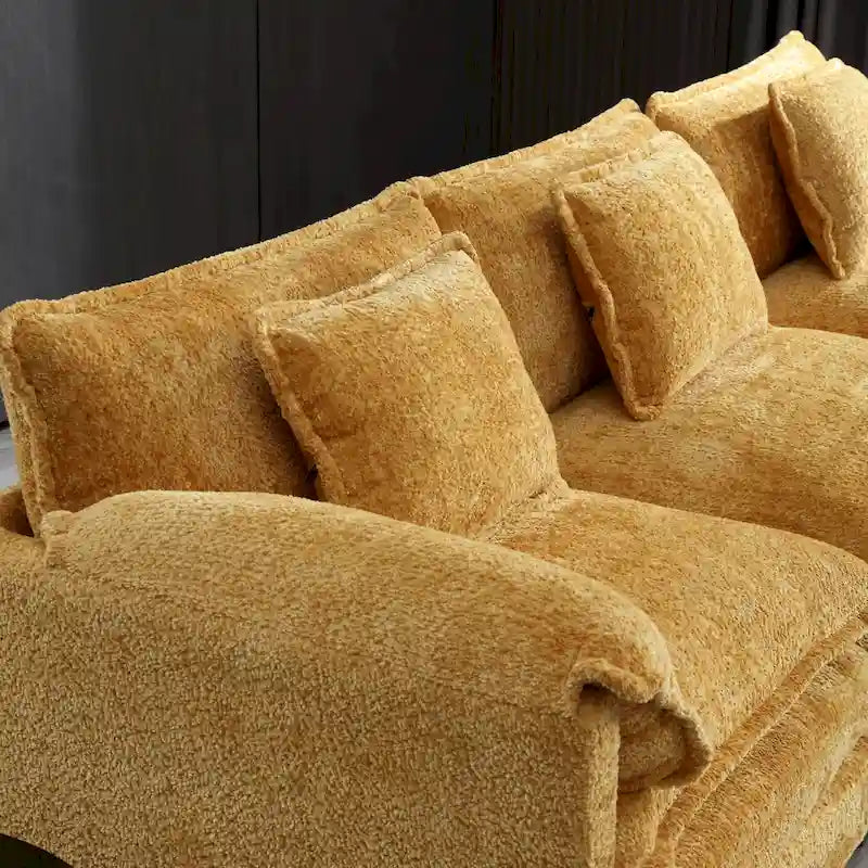 Yellow 112.2" L-Shaped 4-Seat Sectional Sofa with Removable Cushions and Detachable Armrests