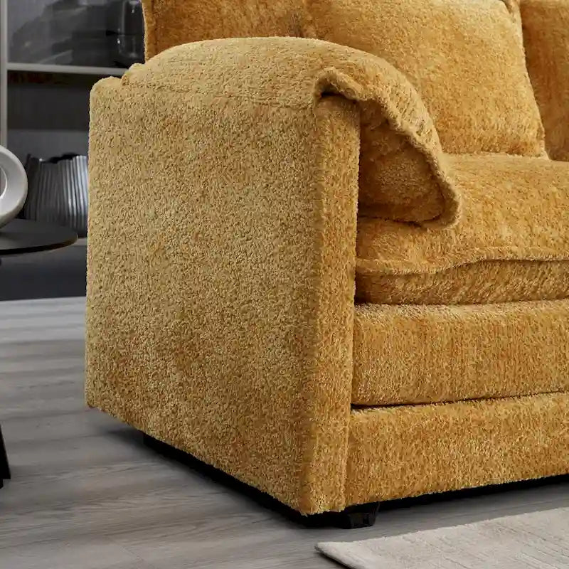 Yellow 112.2" L-Shaped 4-Seat Sectional Sofa with Removable Cushions and Detachable Armrests