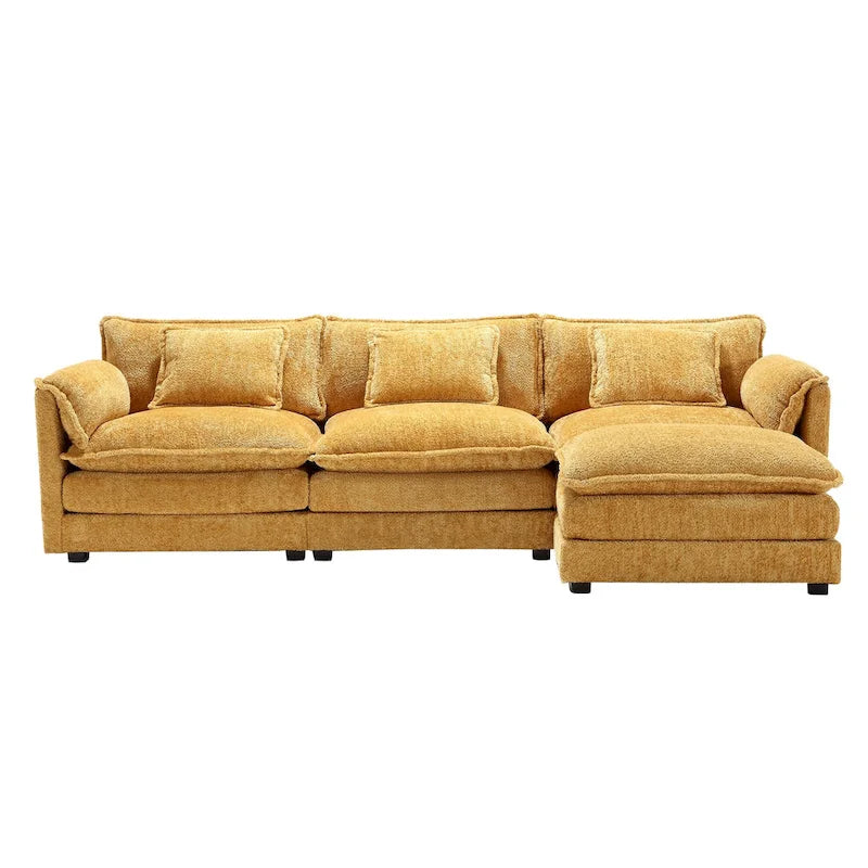 Yellow 112.2" L-Shaped 4-Seat Sectional Sofa with Removable Cushions and Detachable Armrests