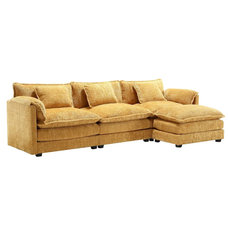 Yellow 112.2" L-Shaped 4-Seat Sectional Sofa with Removable Cushions and Detachable Armrests