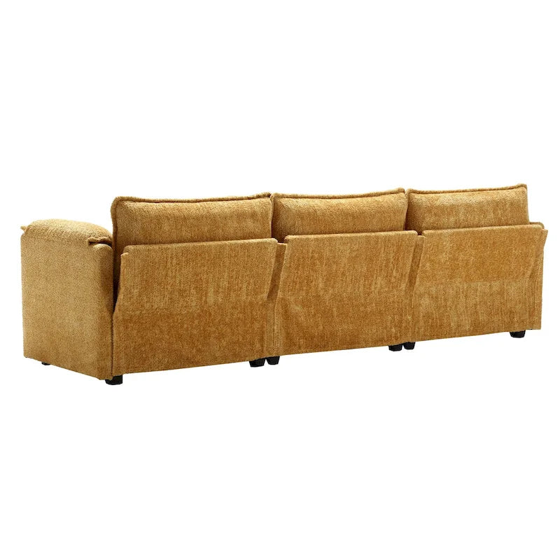 Yellow 112.2" L-Shaped 4-Seat Sectional Sofa with Removable Cushions and Detachable Armrests