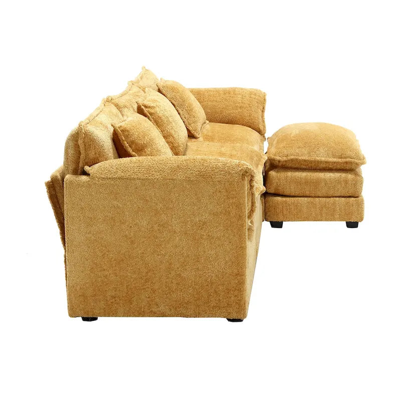 Yellow 112.2" L-Shaped 4-Seat Sectional Sofa with Removable Cushions and Detachable Armrests
