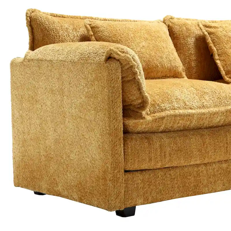 Yellow 112.2" L-Shaped 4-Seat Sectional Sofa with Removable Cushions and Detachable Armrests