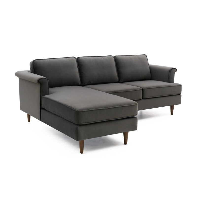 Mid-Century Modern Velvet Sectional Sofa with Rolled Arms