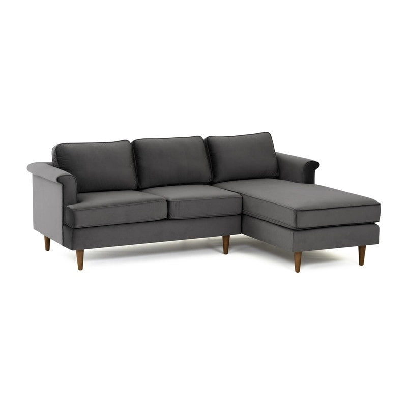 Mid-Century Modern Velvet Sectional Sofa with Rolled Arms