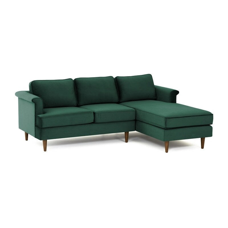 Mid-Century Modern Velvet Sectional Sofa with Rolled Arms